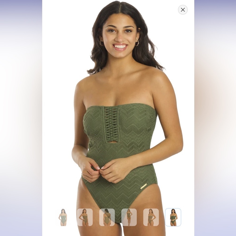 Women's Crochet Lace Bandeau One Piece Swimsuit